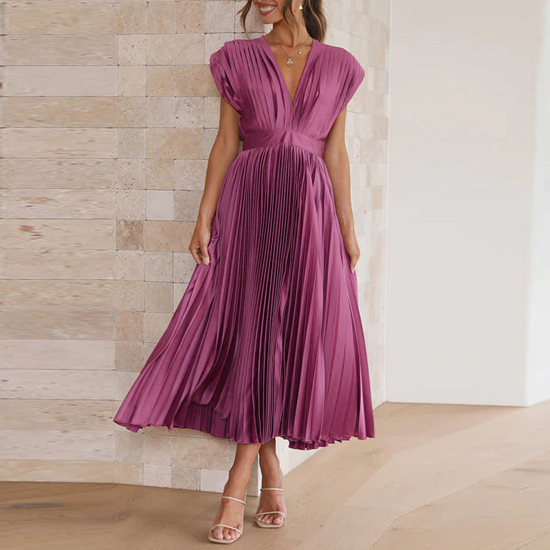 Women's V-Neck Pleated Maxi Evening Dress
