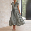 Women's V-Neck Pleated Maxi Evening Dress