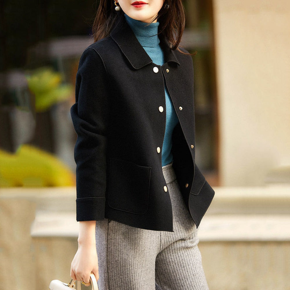 Button Up Short Jacket with Pockets for Women - Daniela