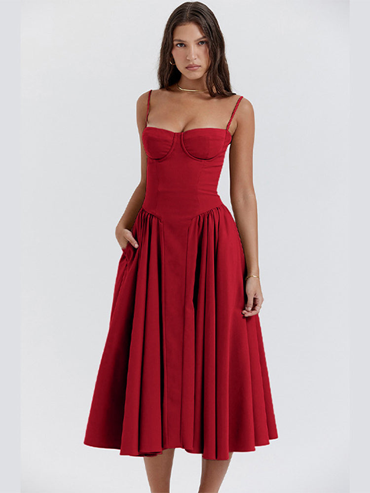 Midi Dress with Pleated Skirt for Women - Monica
