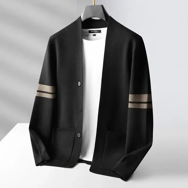 Men's Slim-Fit Button-Front Cardigan | with Striped Sleeve