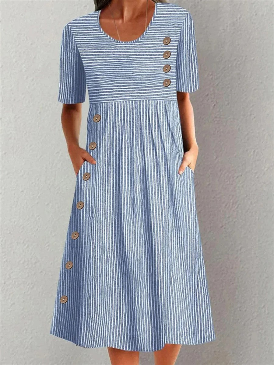 Women's Casual Striped Midi Dress | with Pockets