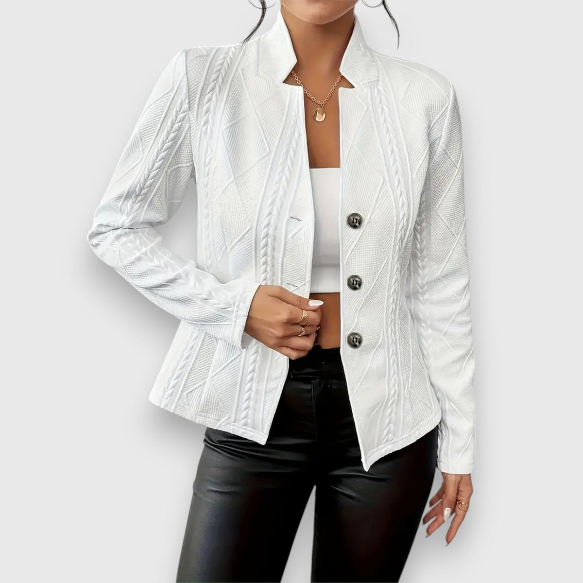 Women's Office Stand Collar Blazer Jacket | with Button Closure
