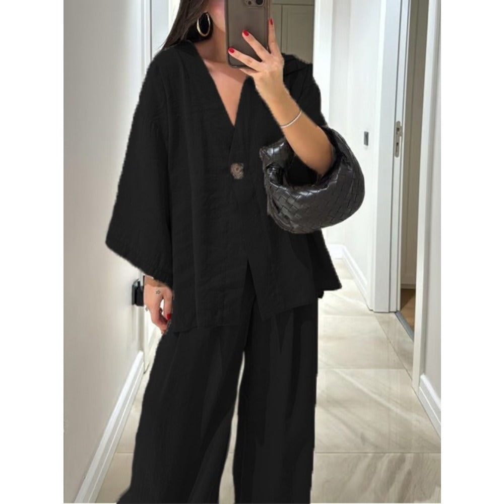 Two Piece Wide Leg Pants Set for Women - Iris