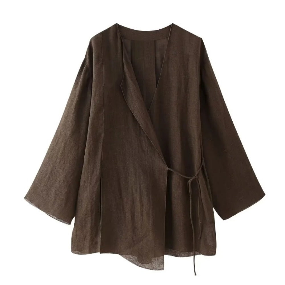 Long Sleeve Wrap Top and Wide Leg Pants for Women - Mirella