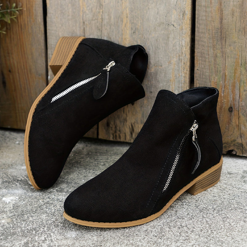 Women's Low Heel Ankle Boots | with Side Zipper