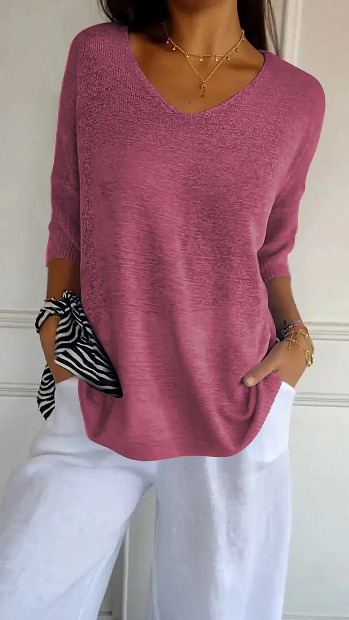Women's Casual V-Neck Tee with 3/4 Sleeves
