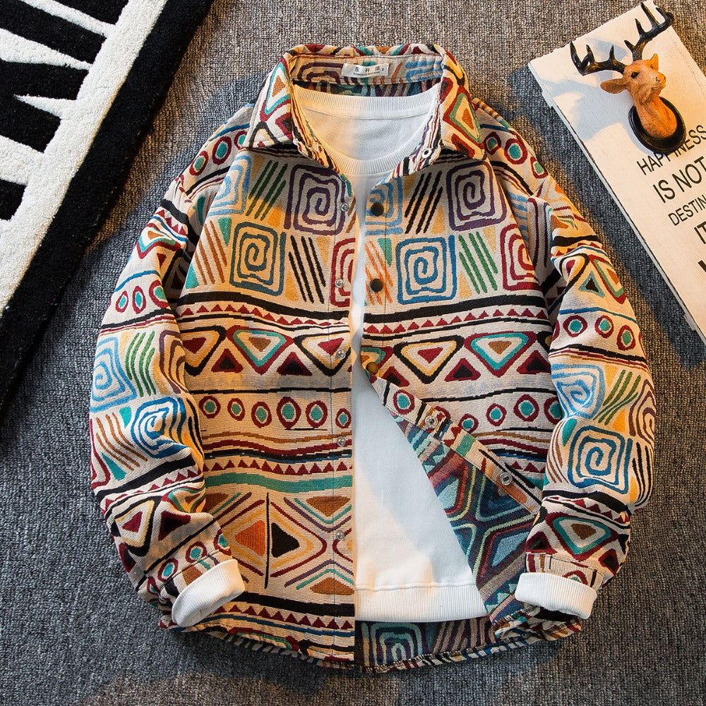 Multicolor Printed Long Sleeve Button Up Shirt for Men - Genziana