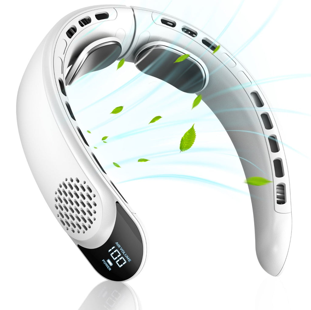 Portable Rechargeable Neck Fan with Digital Display for Cooling