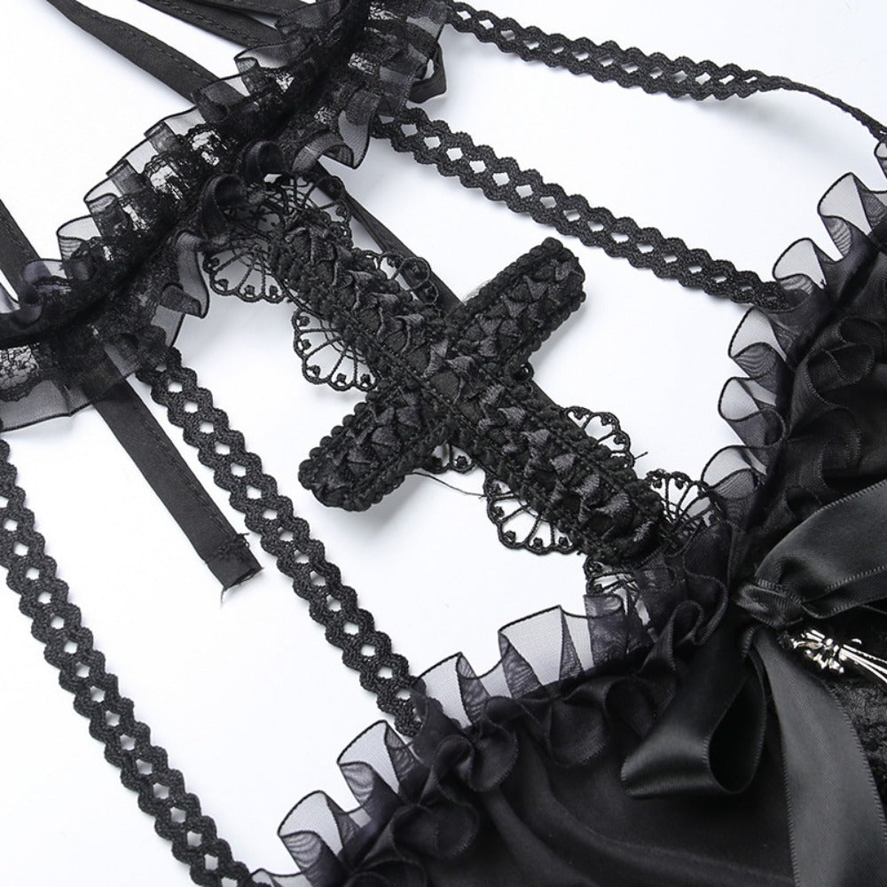 Black Lace Halter Mini Dress with Corset Detail for Women - Linda