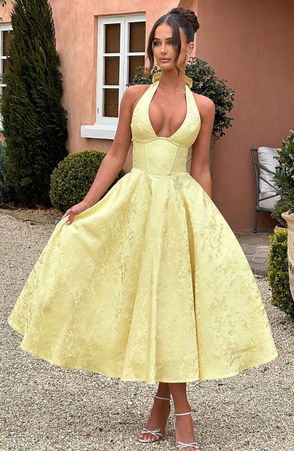 Midi Dress with Deep V Neckline for Women - Iris