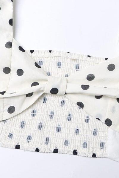 White Polka Dot Maxi Dress with Side Slit for Women - Lelia