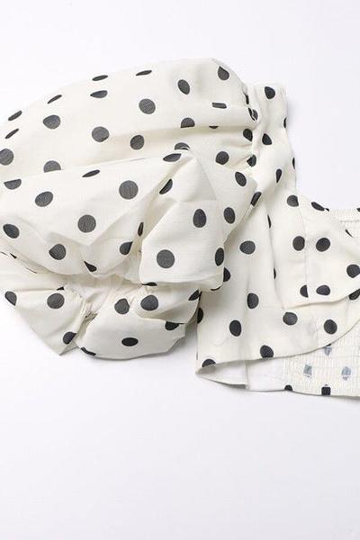White Polka Dot Maxi Dress with Side Slit for Women - Lelia