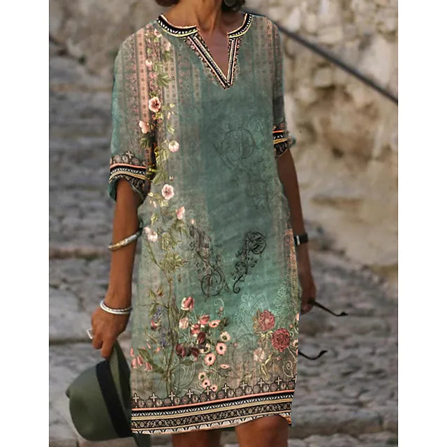 Women's Vintage V-Neck Mini Dress