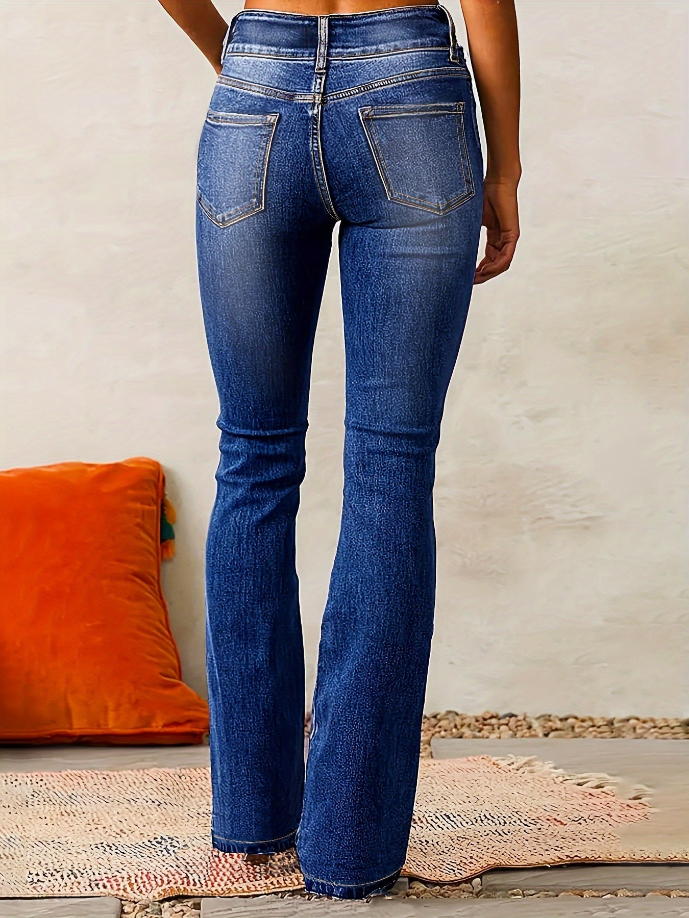 High-Waisted Flared Jeans for Women | Double Button Closure