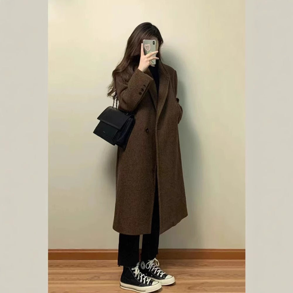 Longline Coat with Button Closure for Women - Rita