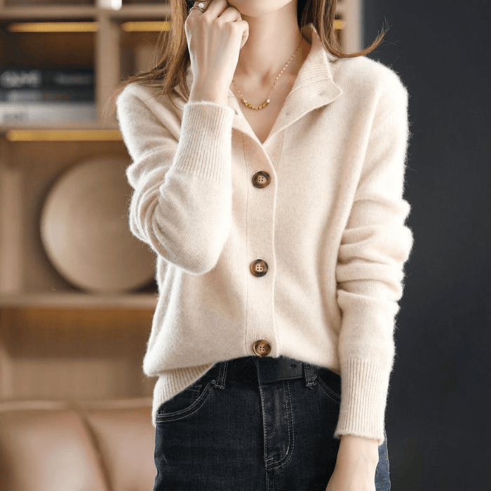 Women's Collared Knit Cardigan Sweater | Long Sleeve