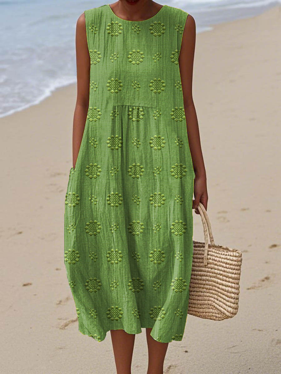 Women's Sleeveless Summer Midi Dress | with Pockets