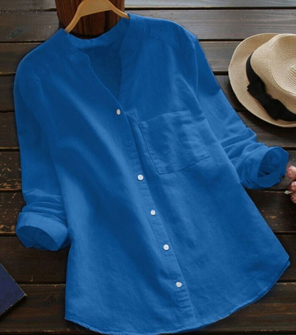 Women's Summer Linen Button-Down Blouse with Breast Pocket