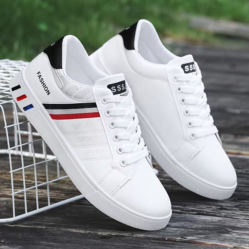 Men's White Lace-Up Low-Top Sneakers