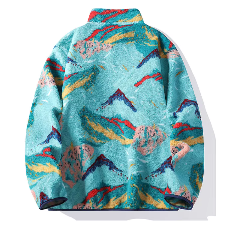 Men's Cozy Abstract Print Outdoor Jacket | Stand-Up Collar