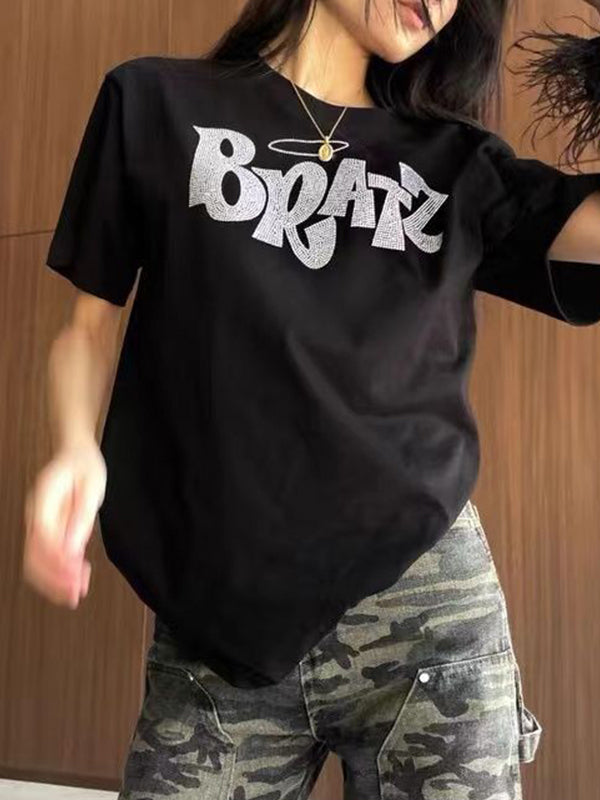 Black Vintage Diamond Oversized Short Sleeve Tee