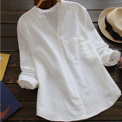 Women's Summer Linen Button-Down Blouse with Breast Pocket
