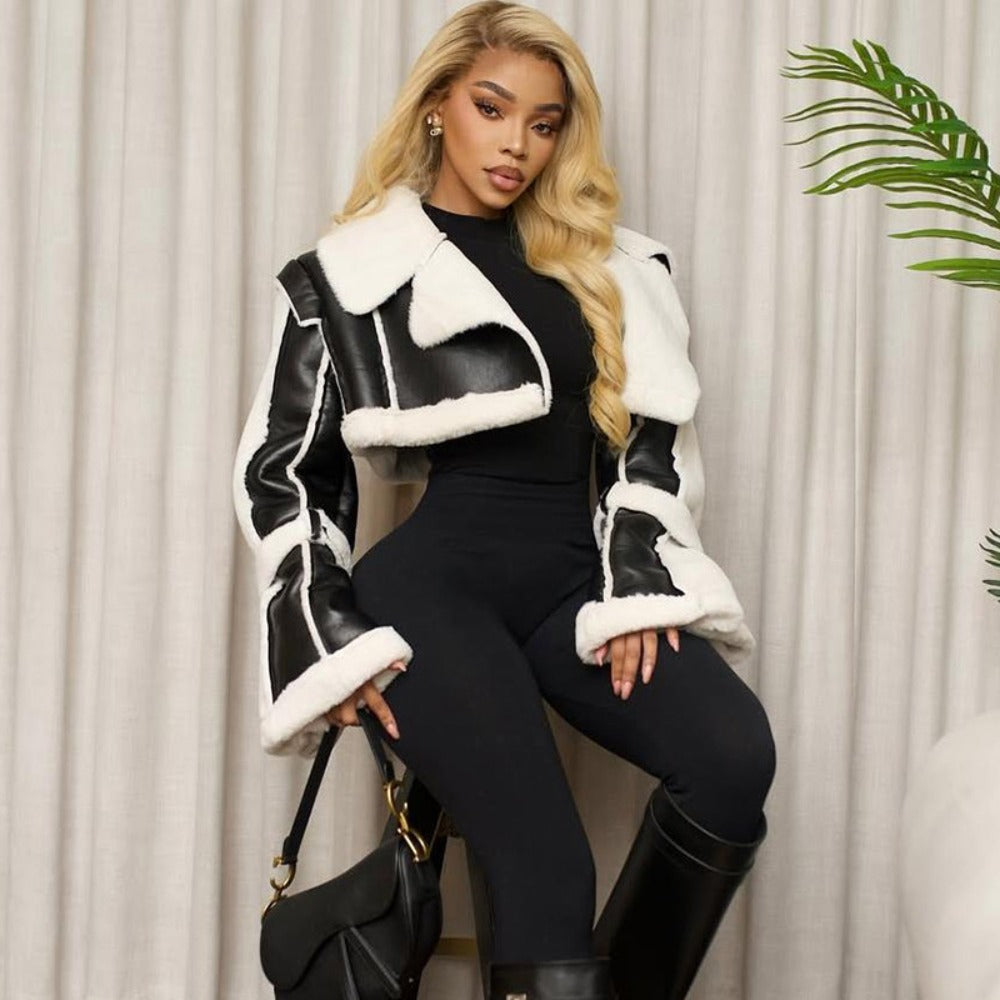Faux Shearling Cropped Jacket for Women - Natalia