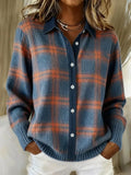 Women's Plaid Collared Button-Down Cardigan | Long Sleeve