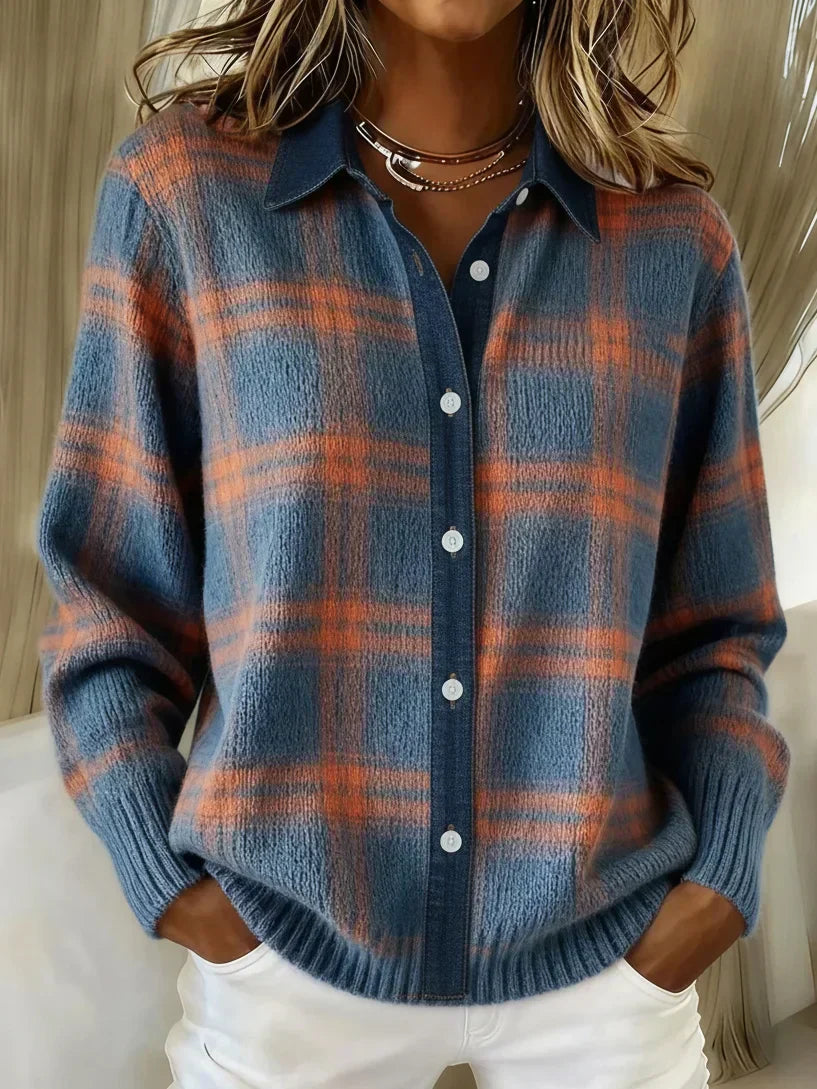 Women's Plaid Collared Button-Down Cardigan | Long Sleeve