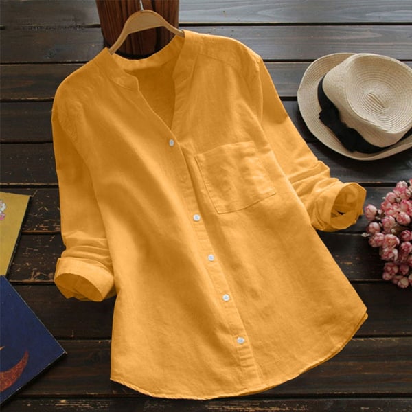 Women's Summer Linen Button-Down Blouse with Breast Pocket