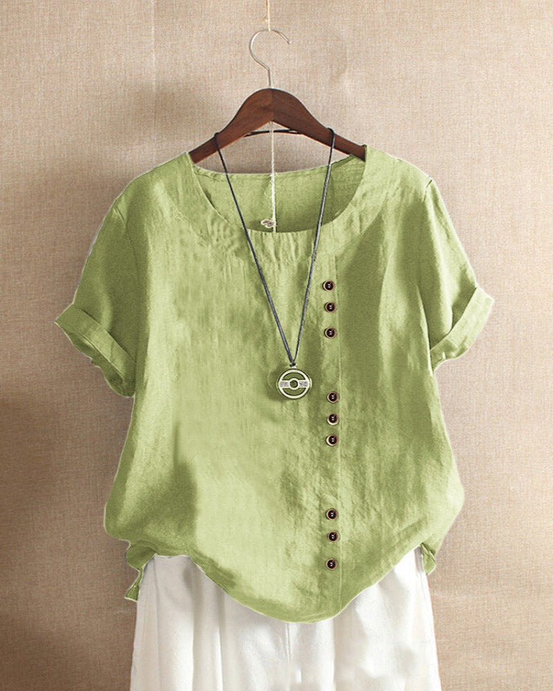 Women's Casual Short Sleeve Linen Blouse for Summer