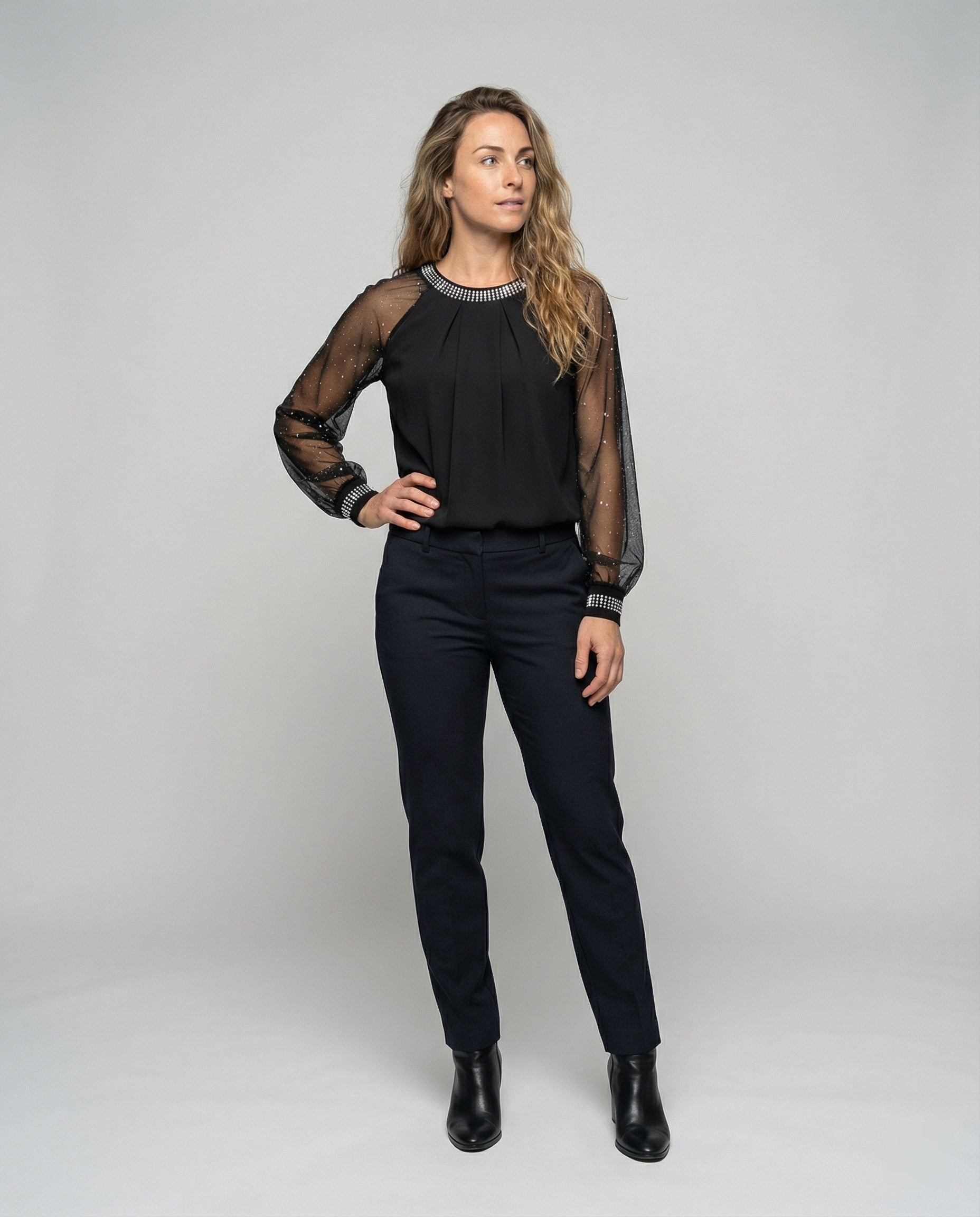 Women's Elegant Black Long Sleeve Blouse