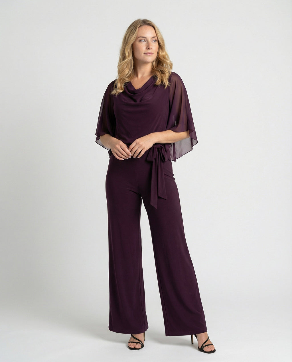 Women's Wide-Leg Evening Jumpsuit | with Tie Waist Belt