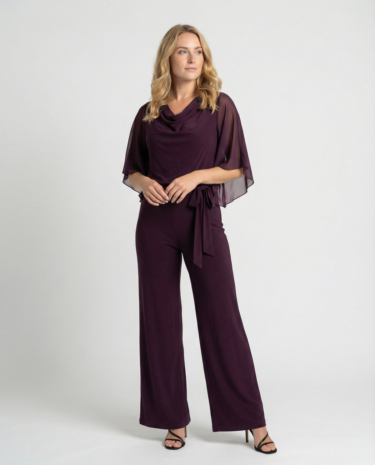 Women's Wide-Leg Evening Jumpsuit | with Tie Waist Belt