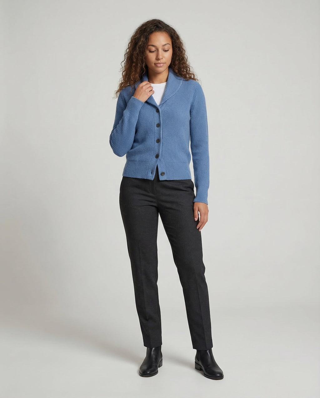 Women’s Ribbed Knit Button-Front Cardigan | Shawl Collar