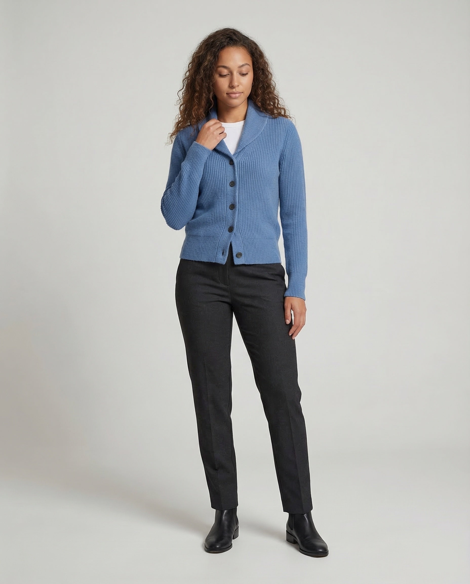 Women’s Ribbed Knit Button-Front Cardigan | Shawl Collar