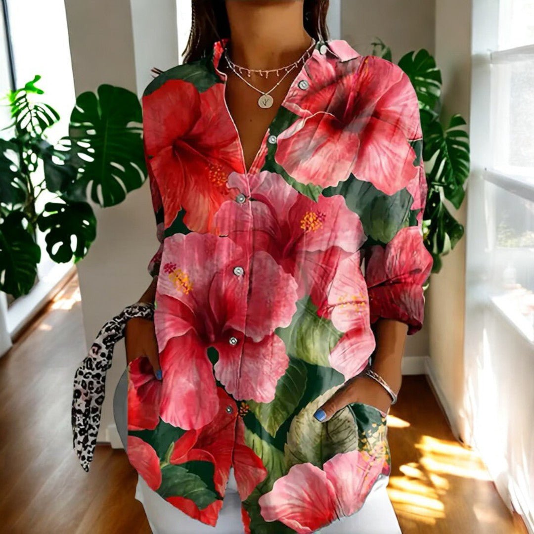 Women's Casual Boho Long Sleeve V-Neck Blouse | with Pockets