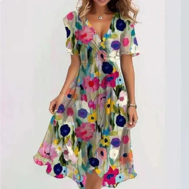 Floral Midi Dress for Women | Short Sleeve Summer Style