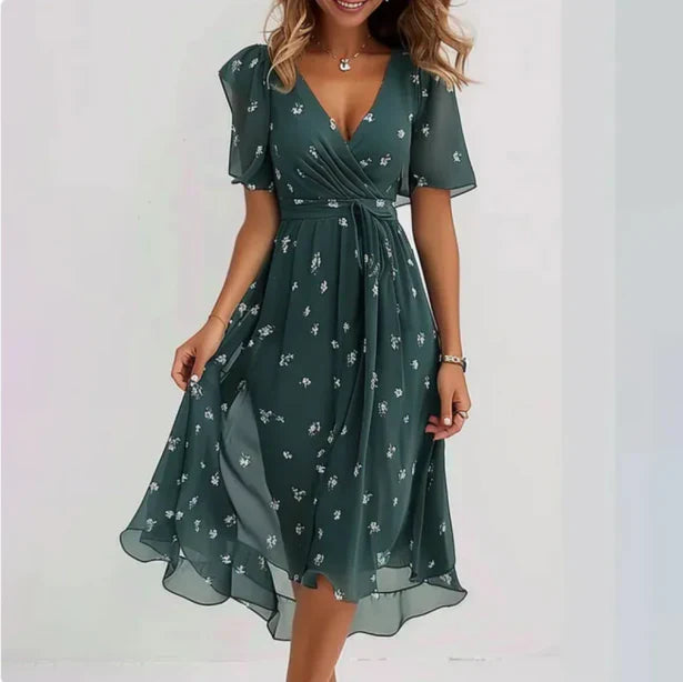 Floral Midi Dress for Women | Short Sleeve Summer Style