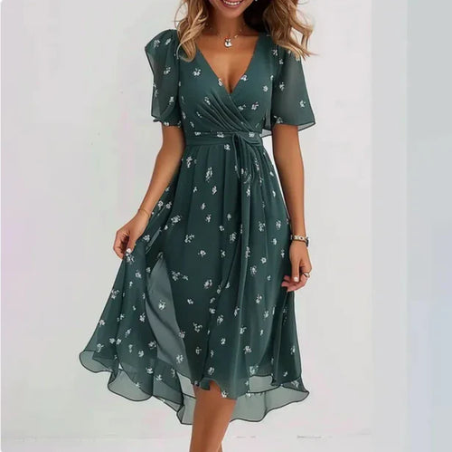 Floral Midi Dress for Women | Short Sleeve Summer Style