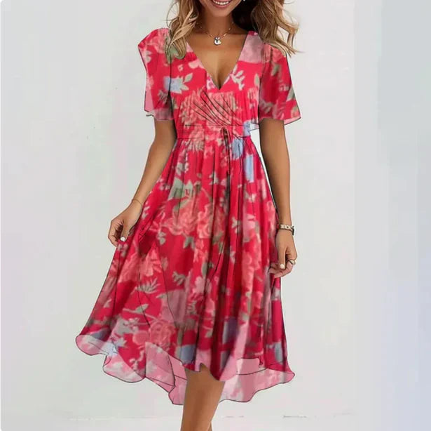 Floral Midi Dress for Women | Short Sleeve Summer Style