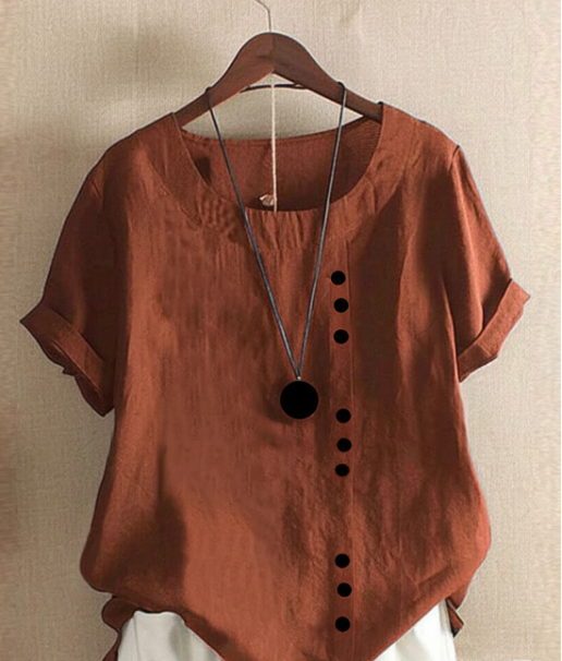 Women's Casual Short Sleeve Linen Blouse for Summer