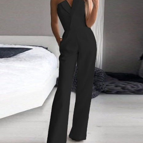 V-Neck Strapless Wide Leg Jumpsuit for Women