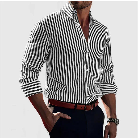 Men's Casual Long Sleeve Striped Shirt