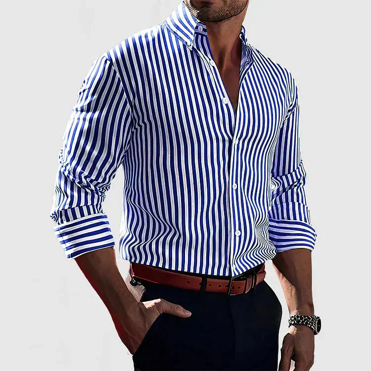 Men's Casual Long Sleeve Striped Shirt
