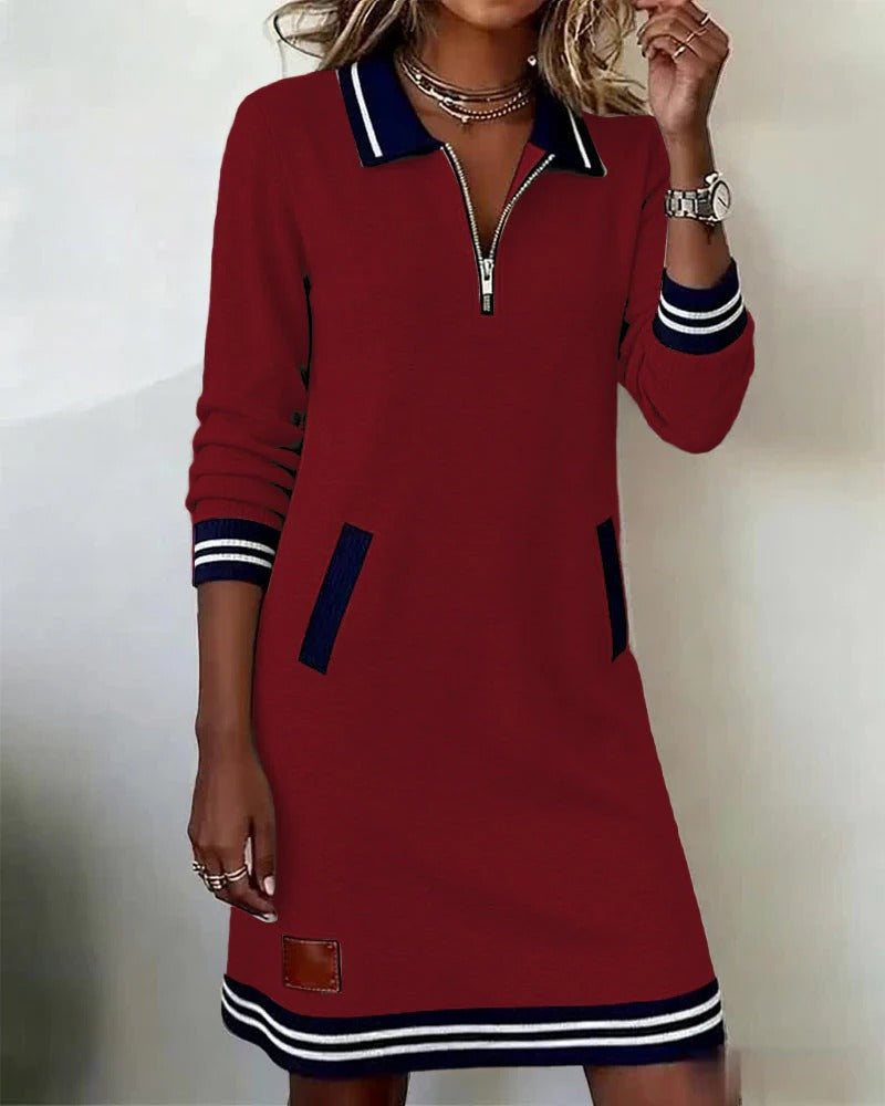 Women's Half-Zip Polo Sweater Dress | Long Sleeve