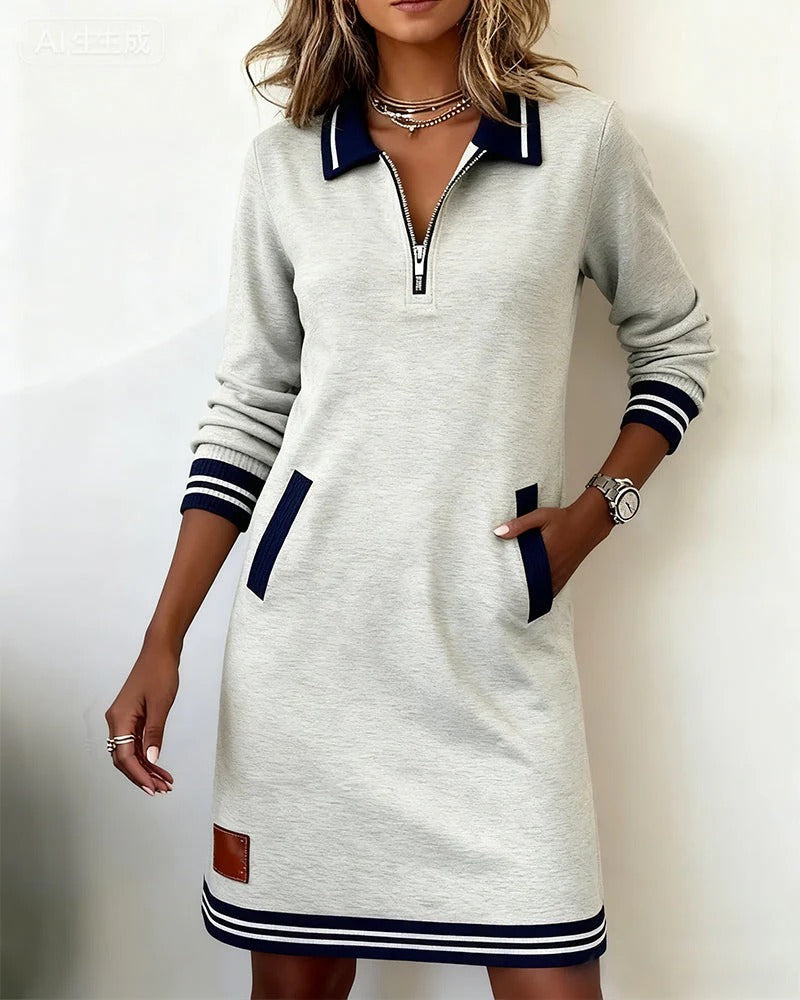 Women's Half-Zip Polo Sweater Dress | Long Sleeve