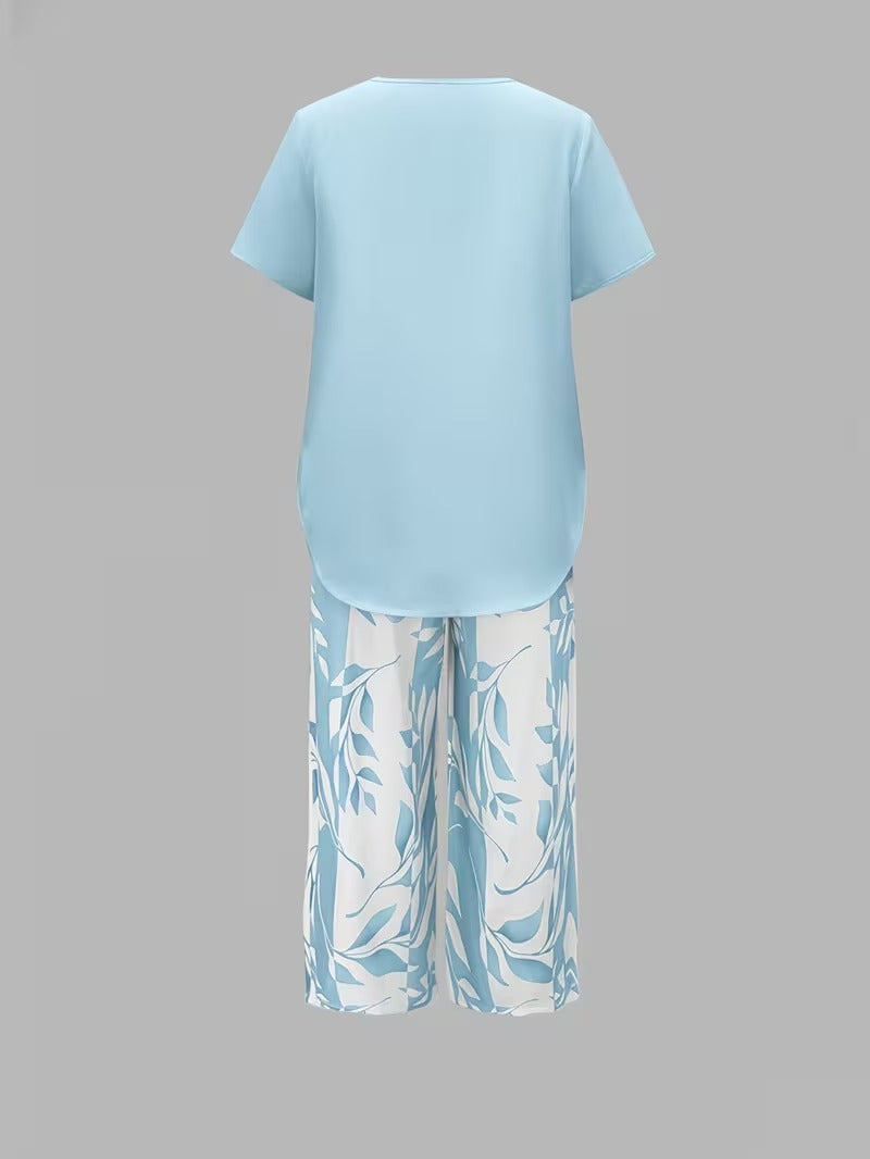 Women's Summer Layered Top and Wide-Leg Pants | 2-Piece Set