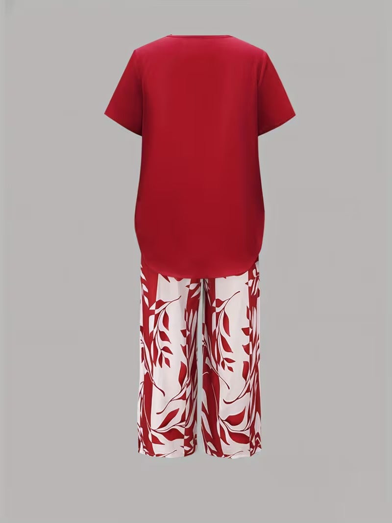 Women's Summer Layered Top and Wide-Leg Pants | 2-Piece Set